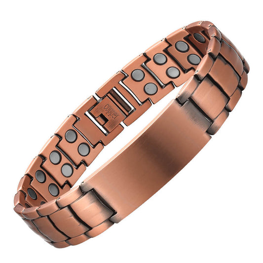 Turtle Back Double Row Magnet Red Copper Men's Bracelet